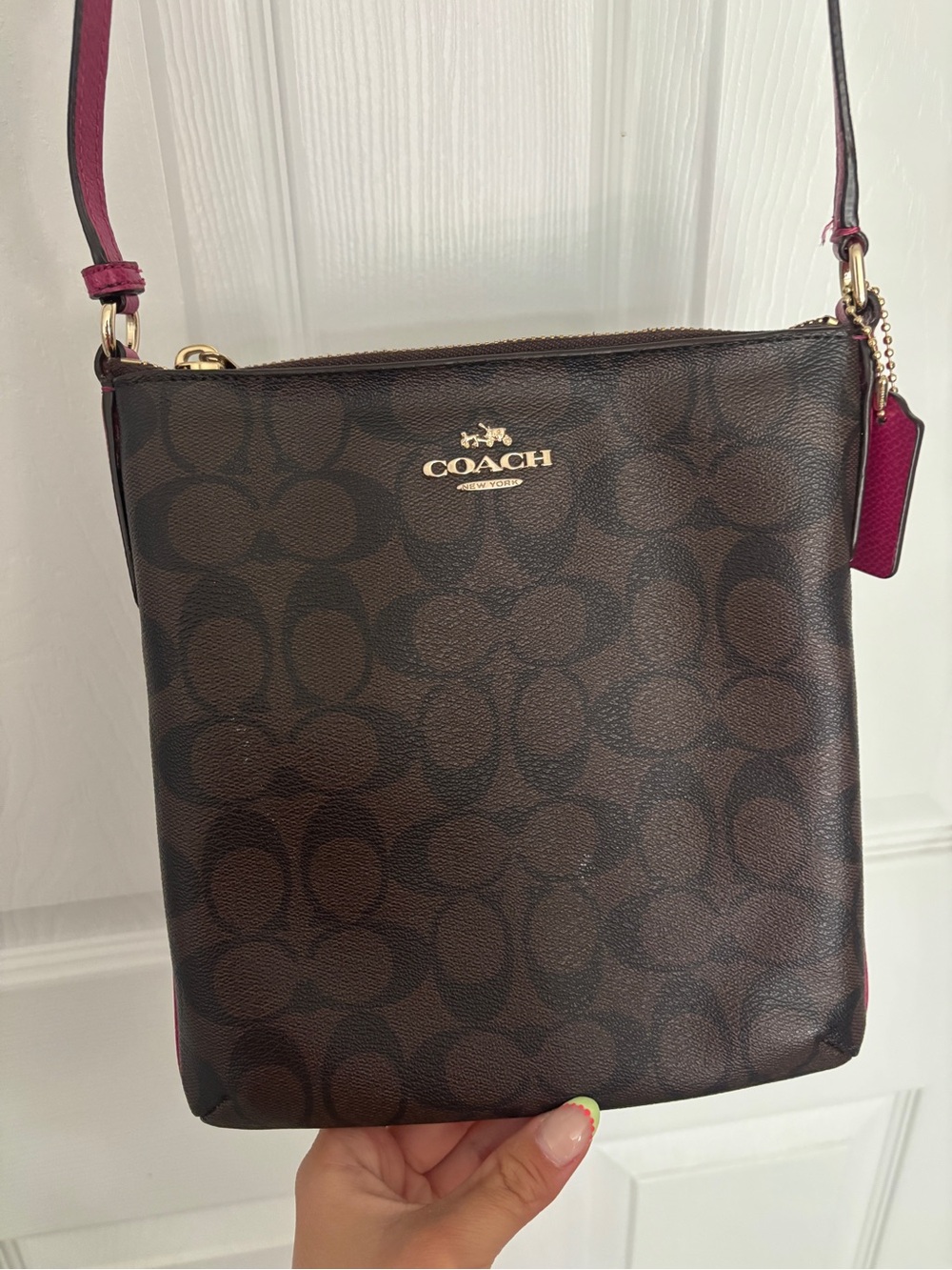 Vintage Coach Brown and Pink Signature Crossbody Bag